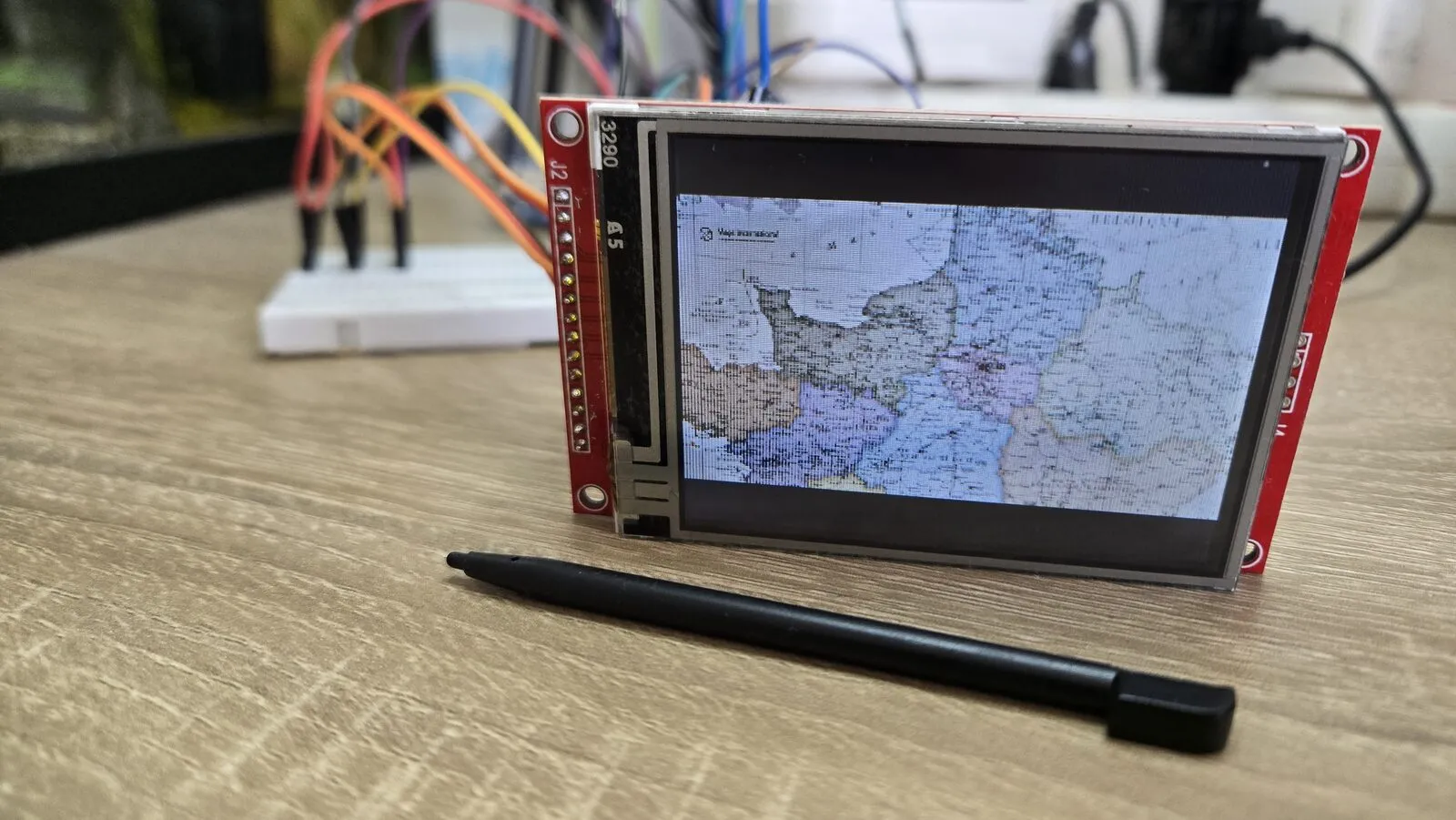 A map shown on a 3.2 inch display, loaded from the SD card of an ESP32